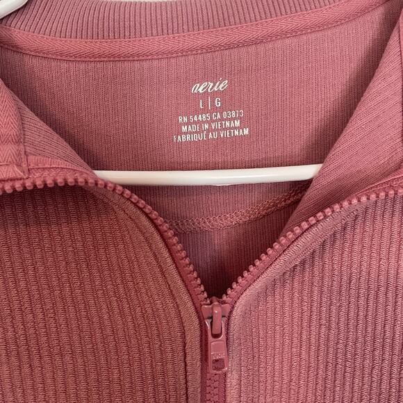 Aerie Good Vibes Corded Oversized Sweatshirt 1/4 Zip Large Dusty Pink Ribbed - Picture 3 of 8